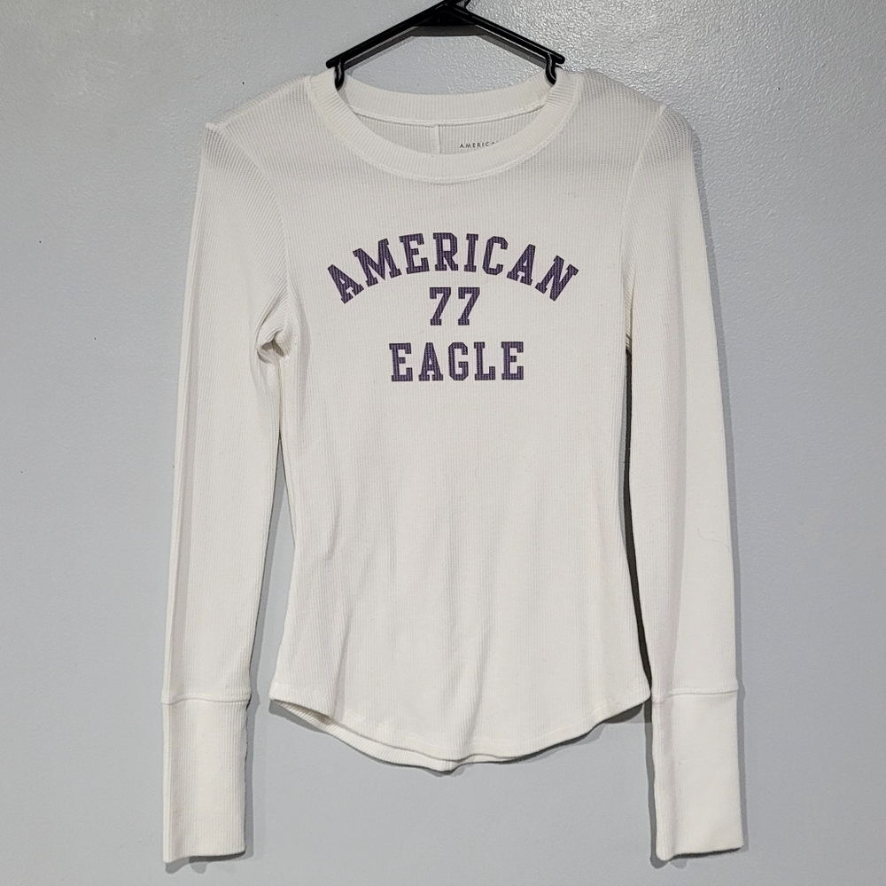 American Eagle Fitted Long Sleeve Waffle Knit Crew Neck Tee